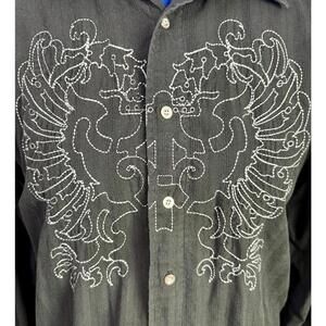 Avirex Black Button Up Shirt Embroidered Wings Gothic Top | Men’s Med Grunge Y2K